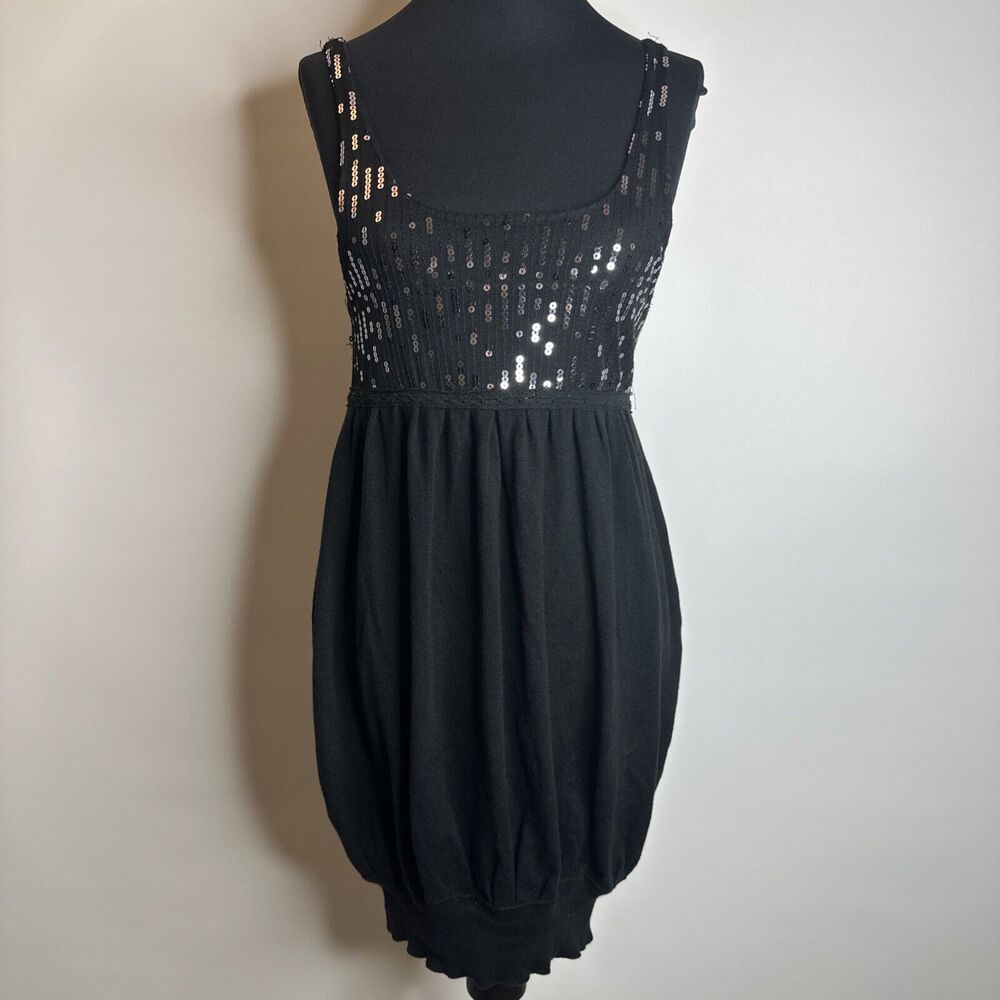 Say What? Womens Medium Black Sequin Mini Dress Bodycon Goth Y2K Party READ